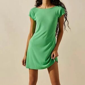 Free People Beach Green Mini Dress Cotton Low Scoop Back Size Med NWT